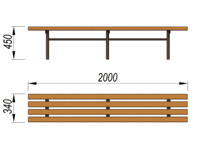 Двухметровая лавочка без спинки 2 м МАФ 1602 в Ярославле